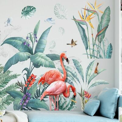 #ad Wall Stickers Large Flamingo Grass Baseboard Removable DIY Decals Art Home Decor $19.54