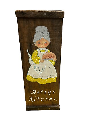 #ad VINTAGE quot;Betsy’s Kitchen” Handmade WOODEN WALL PLAQUE Decor $19.95