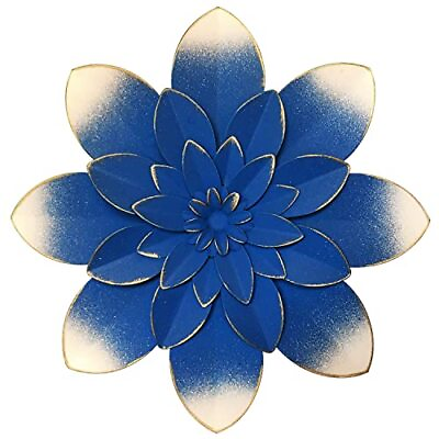 #ad Dark Blue Metal Flower Wall Art Decor 9.5“ Rustic Modern Floral Sculpture Dis... $29.39