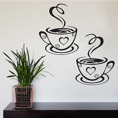 #ad 2PCS Coffee Cup Heart Wall Stickers Room Decor DIY Art Decals for Kitchen Living $8.18