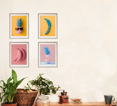 #ad Wall Art Home Decor Fruit Painted Banana Pineapple Pop Kitchen Print Set of 4 $17.10