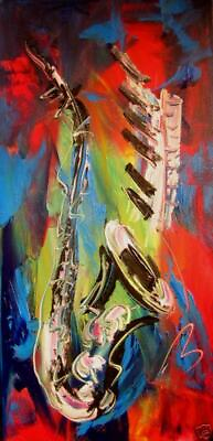 #ad SAXOPHONE MUSIC JAZZ BY MARK KAZAV ORIGINAL OIL PAINTING ABSTRACT MODERN A5Y5 $95.00