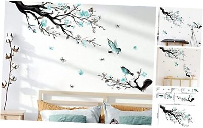 #ad #ad Watercolor Blue Flower Wall Decals Blossom Bird Tree Branch Wall Stickers $20.49