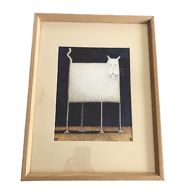 #ad DANIEL KESSLER Square Pets White Cat Navy Framed Art Print 1 In Series Of 4 $25.00