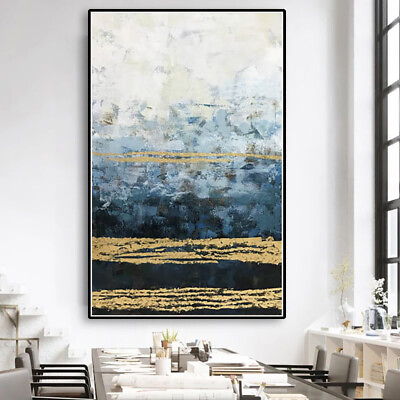 #ad Hand Painted Abstract Light Tone Oil Painting With Gold Foil Modern Decorations $99.00