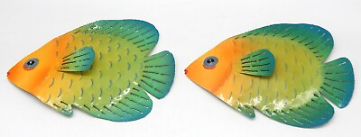 #ad Set of 2 Metal Wall Art Tropical 10quot; x 8quot; Fish Hand Painted Wall Decor $19.99