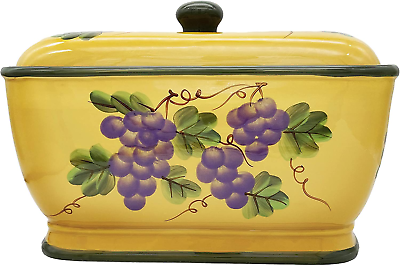 #ad Kitchen Decor Grape Desing Tuscany Wine Bread Canister Box $64.99