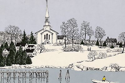 #ad *Church Postcard ART quot;Scenic View of Snowy Weatherquot; Church*Home*Lake U2 237 $5.08
