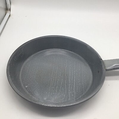 #ad Graniteware Enamelware Gray Frying Pan Skillet 10” 17.5” W handle Immaculate $23.50