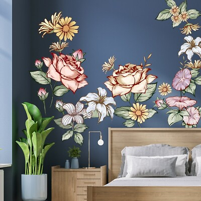 #ad #ad Cartoon Flowers Wall Stickers Plants Art Decals Removable Mural Home Decor $9.99