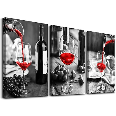 #ad Canvas Wall Art For Kitchen Wall Decor For Dining Room Black And White Wine G... $102.08