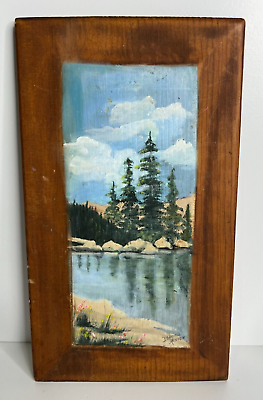 #ad #ad Lake Reflection Painting On Reclaimed Wood Rustic Art Wall Hanging Signed Tahoma $42.00
