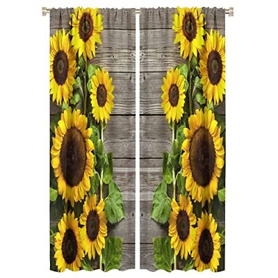 #ad Sunflower Rustic Wooden Kitchen Curtains Spring Yellow Floral Vinatge Country Pr $47.08