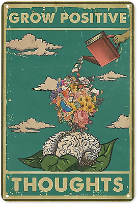 #ad Vintage Wall Metal Poster Grow Positive Thoughts Vintage Poster Flower Head Gir $19.15