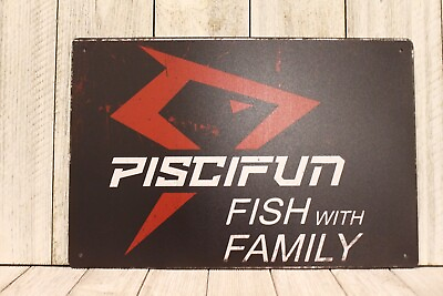#ad Piscifun Tin Metal Poster Sign Rustic Vintage Look Fishing Rod Reel Fish 97 $7.77