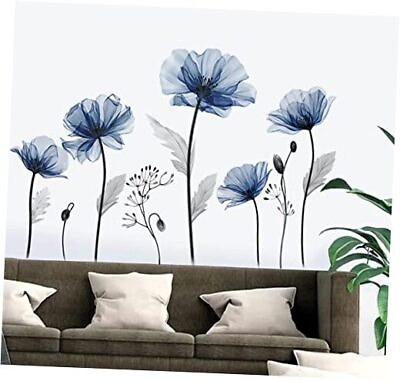 #ad Large Blue Flower Wall Decals Floral Plants Wall Stickers Bedroom Living Room $26.15