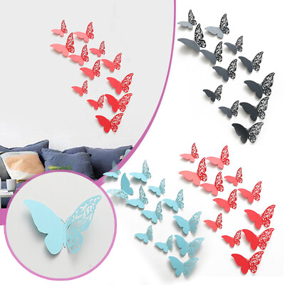 #ad 12Pcs Half Hollow 3D Butterfly Wall Stickers Butterflies On The Wall Rooms Decor C $4.42