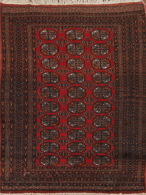 #ad #ad Vintage Geometric Bokhara Oriental Rug 4x6 Tribal Wool Hand knotted Red Carpet $792.00