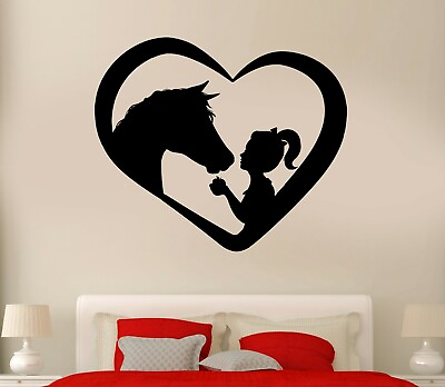 #ad Wall Decal Girl Horse Love Animal Heart Vinyl Sticker ed1757 $68.99