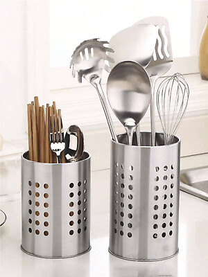 #ad Stainless Steel Kitchen Utensil Caddy Cooking Tools Holder Cutlery Drainer $4.99
