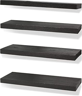 #ad Rustic Farmhouse Floating Shelves for Wall Decor Storage Wood 17Incn Black $40.41