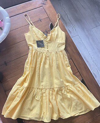 #ad NWT Zaful Ditsy Floral Mini Summer Dress Front Yellow Vintage Style 1950s 6 k $17.99