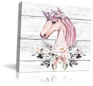 #ad Pink Little Unicorn Wall Art for Girls Bedroom Print Bathroom Pictures Modern $20.23