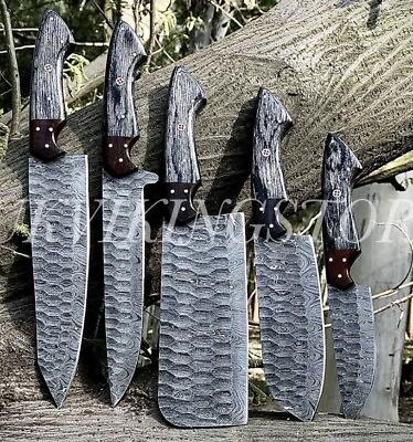 #ad Damascus Steel Knife Set of 5 Custom Handmade Forged Chef Kitchen Full Tang $94.05