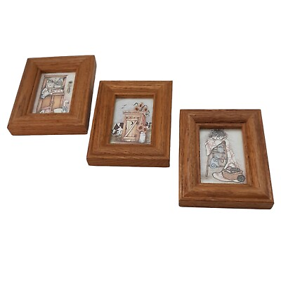 #ad Mini Framed Cozy Country Art Prints By Margaret B Set of 3 Quilts Cow 4.5quot;×3.5quot; $14.99