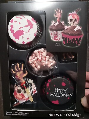 #ad Halloween festival gory cupcake decor kit 24 picks 24 liners and bloody candy $19.95