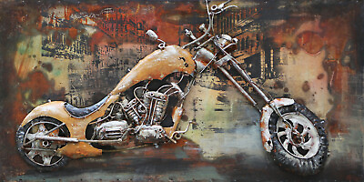 #ad Detailed Handcrafted Recycled Vintage Motorcycle Wall Art Painting 3D $74.50