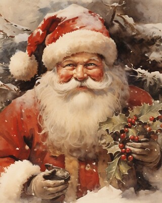 #ad 8x10 Vintage Color illustration Portrait Art Print Santa Claus #15 $8.95