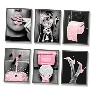 #ad #ad Fashion Wall Art Bathroom Decor Prints Set of 6 Pink Glam 8quot;x10quot; UNFRAMED $25.44
