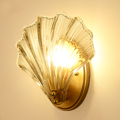 #ad Brown Glass Seashell LED Artistic Brass Wall Bedroom Aisle Sconce Fixtures Light $66.11