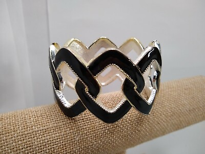 #ad Vintage Enamel Over Metal Cuff Bracelet One Size Black $15.40