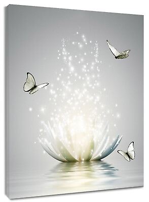 #ad Water Lily Beige Butterfly Canvas Wall Art for Bathroom Living Room Bedroom $30.99