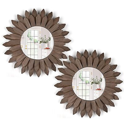 #ad Boho Wall Decor Mirror 12 Inch 2 Pack Wall Mirrors Decorative With Rustic Wood $63.55