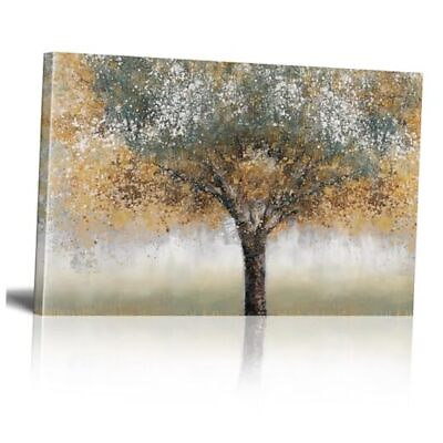 #ad Tree Wall Art Framed Brown Trees with Yellow Leaves Abstract Tree Canvas Wall $35.24