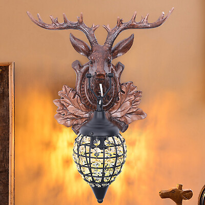 #ad Rustic Deer Light Antler Crystal Wall Sconce Lighting Wildlife Home Rustic Decor $68.40
