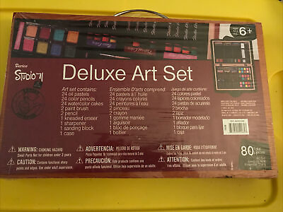 #ad Darice 80 Piece Deluxe Art Set for Drawing Painting Compact Wooden Box New $8.49