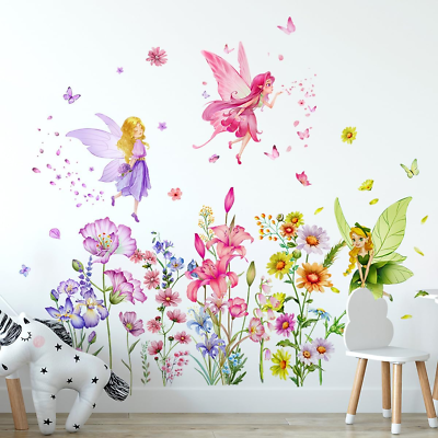 #ad #ad Flower Fairy Wall Stickers Butterfly Girl Wall Decals Removable Vinyl Wall Art S $21.78