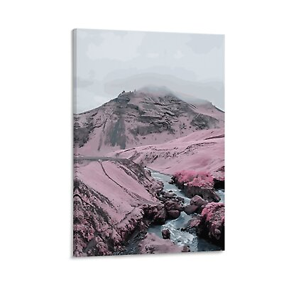 #ad Pink Landscape Canvas Poster Aesthetic Office Decor Decoration Wall Art Framed $15.00