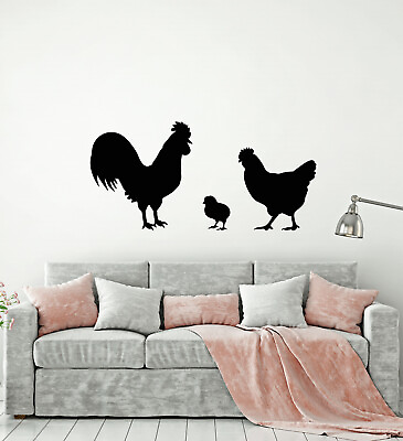 #ad Vinyl Wall Decal Chicken Rooster Chick Bird Farm Village Pets Stickers g1711 $29.99