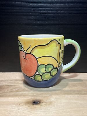 #ad Vintage Bella Ceramica Coffee Mug Hand Painted Ceramic Mug All Over Fruit Print $8.99