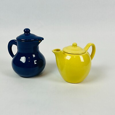 #ad #ad Vintage Kitchen Decor Blue Ceramic Creamer Mug amp; 4.5quot; Yellow Ceramic Teapot $19.99