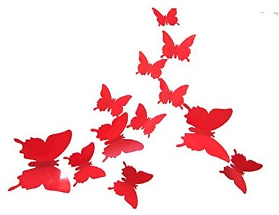 #ad 12Pcs 3D Butterfly Removable Wall Decals DIY Home Decorations Art Decor Red $8.51