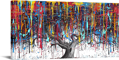 #ad #ad Abstract Colorful Tree of Life Painting Canvas Wall Art Big Tree Branches Pictur $57.55