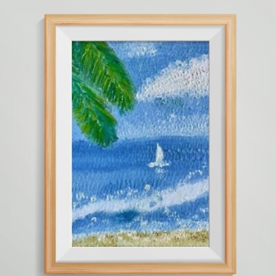 #ad Boat original painting boat small art lonely sailboat original art seascape $16.50