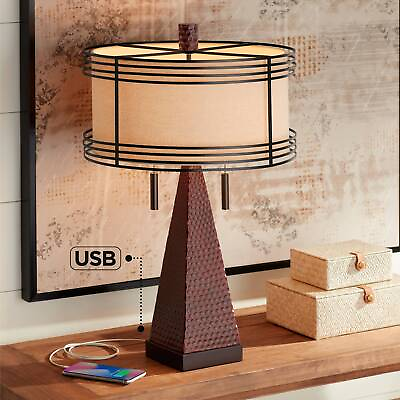 #ad Niklas Industrial Rustic Table Lamp 26quot; High Hammered Bronze USB Port Bedroom $129.95