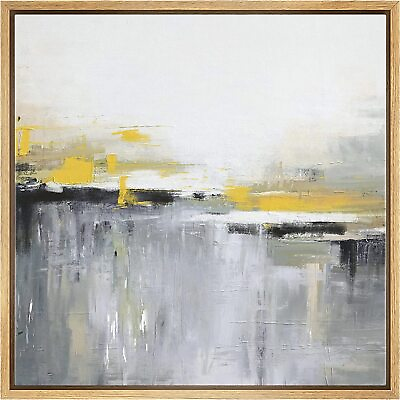 Gray Yellow BLack White Abstract Wall Art Framed Canvas Print $54.99